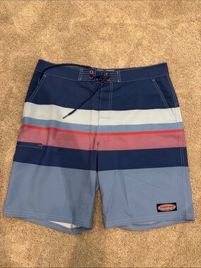 Vineyard Vines Navy, Light Blue & Red Striped Men’s Board Shorts